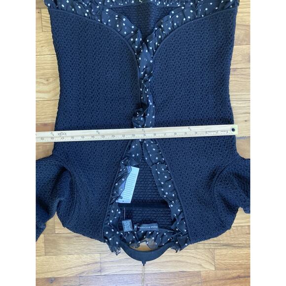 Dana Bachman Black Tan Polka Dot Ruffle Merino Wool Knit Jacket Cardigan Medium - Picture 8 of 8